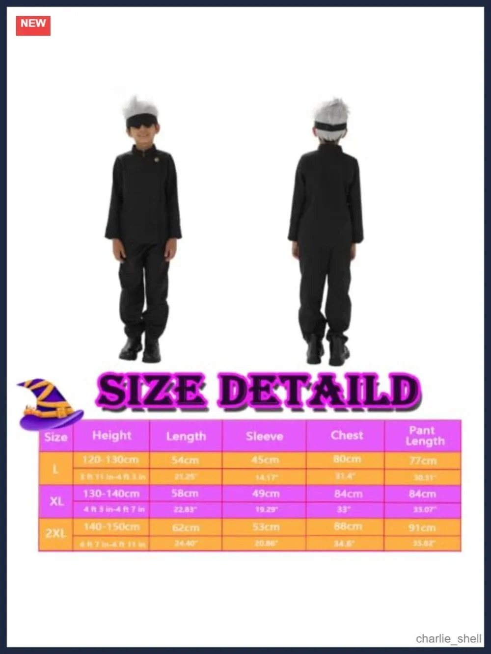 Kids Sorcerer Costume Set with Wig Blindfold Uniform Halloween